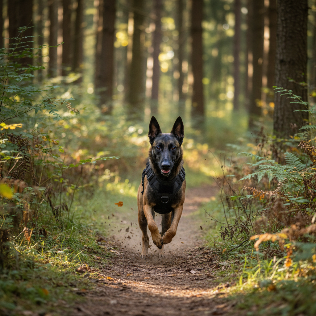 Malinois portant le harnais tactique TitanJouets en action